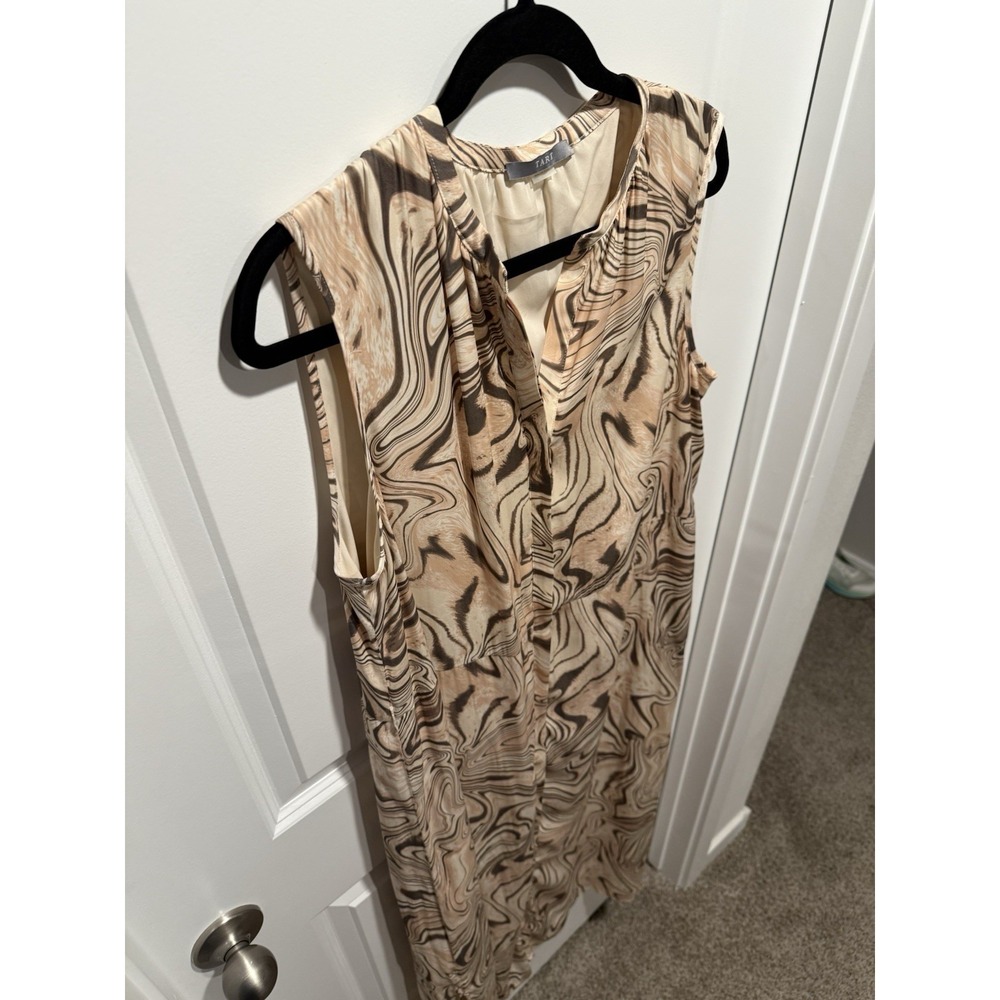 TART Tan Brown Maxi Dress Large Sleeveless V-Neck Long Boho L Print Silky